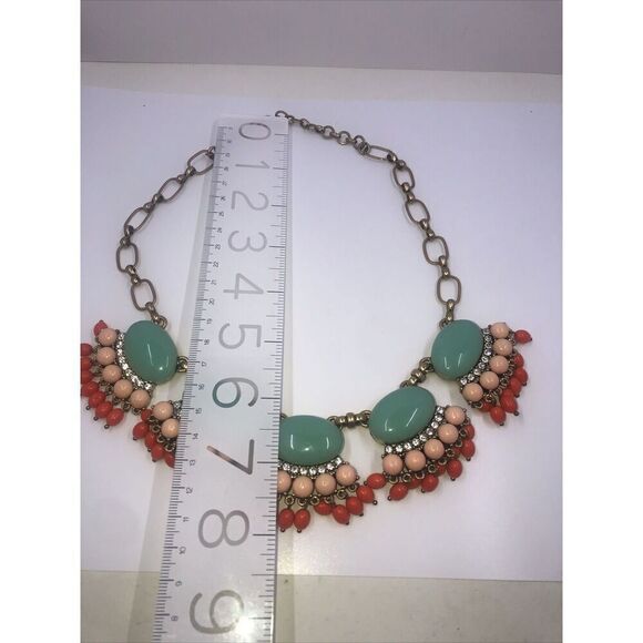 J CREW Teal, Orange, Peach, GLASS & CRYSTAL DRAMATIC RUNWAY NECKLACE Vintage - Picture 8 of 13